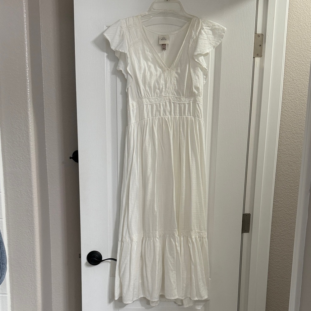 Knox Rose White Midi Dress with Ruffle Sleeves
